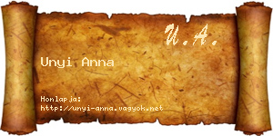 Unyi Anna névjegykártya